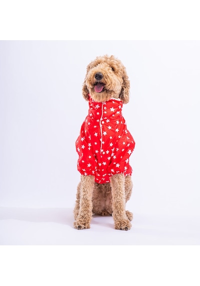 Pawstar Kırmızı Stars Orta ve Büyük Irk Köpek Montu Yağmurluğu