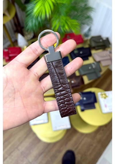 Premium Deri Ruhsat Kılıfı Ve Anahtarlık Seti Kahverengi Croco