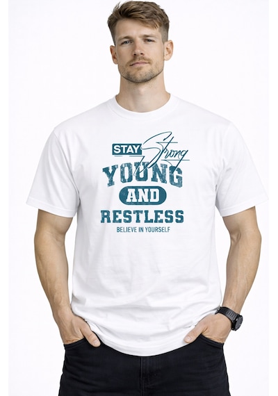 Herkesemoda Stay Young Detaylı Basic Erkek T-shirt Beyaz