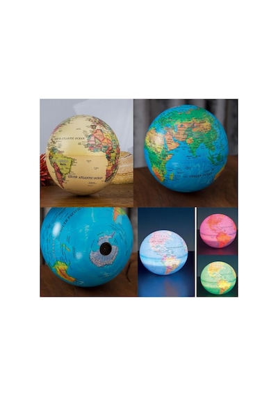2 Adet Işıklı Dünya Dekoratif 14 Cm Sert Plastik Dönen Işıklı Küre 360 Derece Sürekli Dönüş Pil İle Çalışan Karışık Renk Globe Lighted