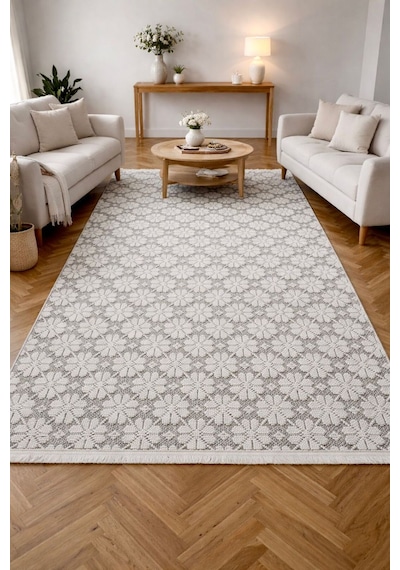 Leiva Home Monaco 0221 Krem A.gri Bohem Sisal Bukle Yumuşak Özel Kesim Salon Koridor Mutfak Yolluk Saçak Halı 0221-krem/a.gri