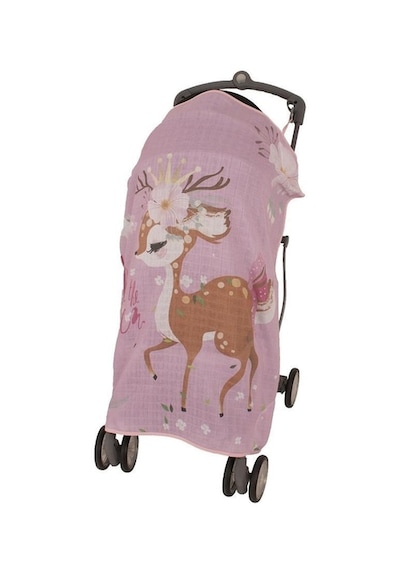 Sevi Bebe Pano Baskılı Müslin Bebek Arabası Örtüsü ART-315 Ceylan Pembe