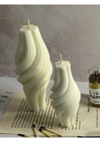 İkili Spiral Model Kokulu Vegan Soya Mum Seti Beyaz