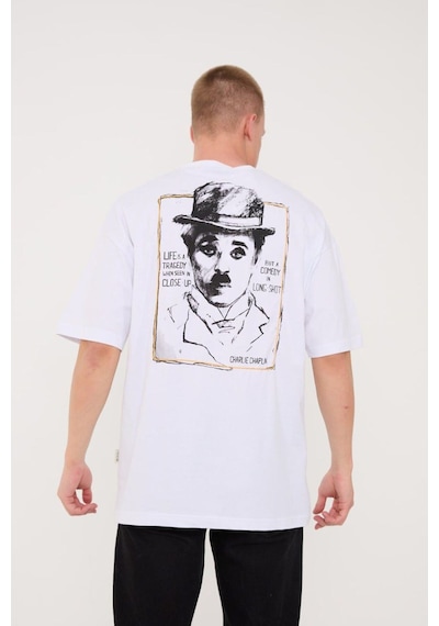 Charlie Chaplin Siyah-beyaz Nakışlı Unisex T-shirt Beyaz