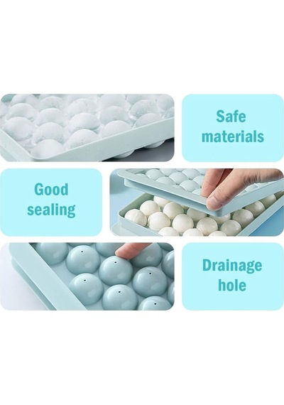2 Adet Yuvarlak Buz Küpü Yapma Tepsisi Buz Kalıbı 33 Bölmeli Küre Top Buz Kalıbı 20x12 Cm Plastik Ma Diğer