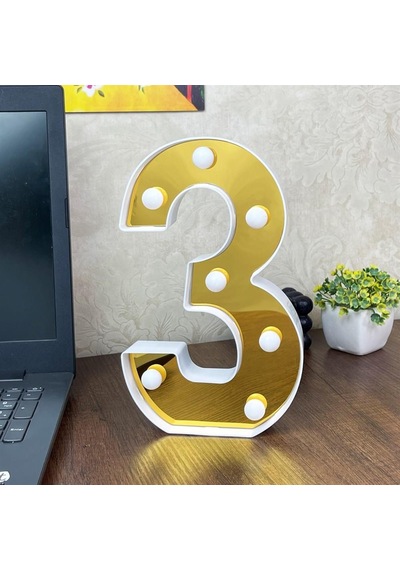 Dekoratif Led Işıklı 3D 3 Rakamı Büyük Boy Organizasyon Doğum Günü Kutlama