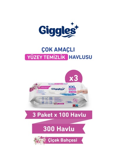 Giggles Xxl İz Bırakmayan Yüzey Temizlik Havlusu - Çiçek Bahçesi 300 Yaprak Beyaz