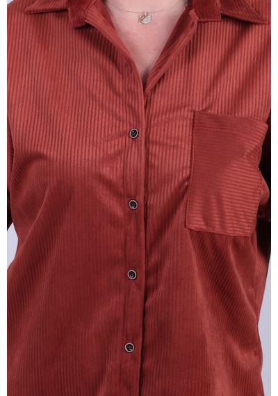 Armonika Kadın Koyu Kiremit Cepli Oversize İnce Fitilli Kadife Gömlek Arm-24k001076 Armonika Kadın Koyu Kiremit Cepli Oversize İnce Fitilli Kadife Gömlek Arm-24k001076