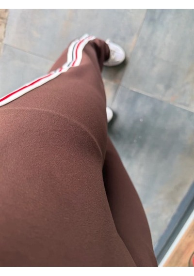 Alemdarshop Kadın Fermuarlı Taş Ve Şerit Detaylı Ikili Takım Kahverengi