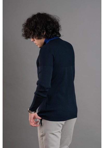 Fermuar Yaka Yarım Balıkçı Likralı Erkek Sweatshirt Lacivert