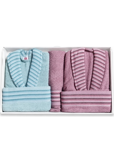 Taç Pure Cotton Alvin Gül Kurusu Cam Göbeği Aile Seti Bornoz Takımı Çok Renkli