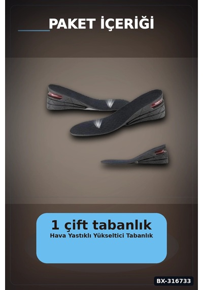 Boy Uzatıcı Ayakkabı Tabanlığı 1.5 - 5 Cm Hava Yastıklı Kadın Erkek Uyumlu 1 Çift Bx-316733 Çok renkli