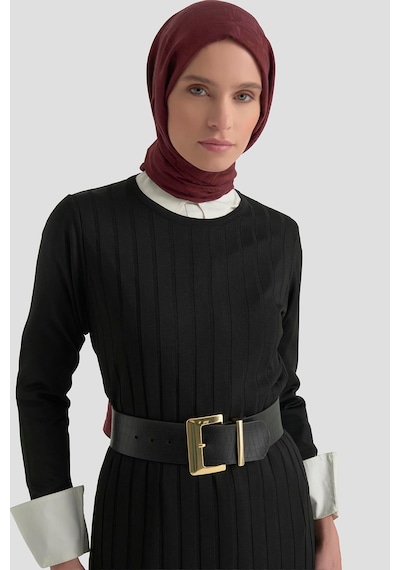 Armine Trend Kendinden Çizgili Triko Elbise Siyah 25ktd901