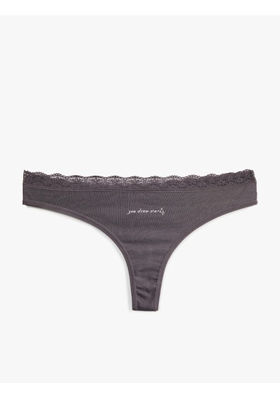 Koton Dantel Detaylı Pamuklu Fitilli String Külot Antrasit 6wlk30018mk Antrasit