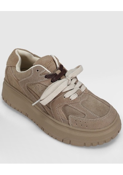 Lufian 122230039 Kay Deri Kadın Sneaker Ayakkabı Bej