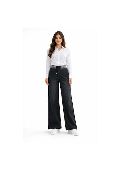 Kübra Kadın Bol Jean Pantolon Beli Ribana Lastikli Bgl-st05385 Füme