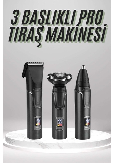 Dijital Göstergeli 3 Başlıklı Tıraş Makinesi Islak Kuru Lazer Öncesi Günlük Renk