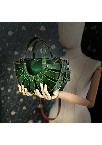 Carıdea El Yapımı Hakiki Deri Bayan Çanta, Clutch, El Omuz Çantası V99 Haki