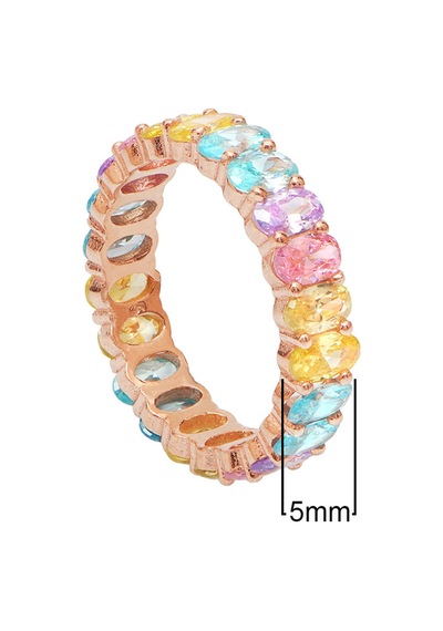 Renkli Zirkon Oval Taşlı Rose Altın Kaplamalı Tam Tur Gümüş Yüzük Gümüş - Pembe Altın Renkli Zirkon Oval Taşlı Rose Altın Kaplamalı Tam Tur Gümüş Yüzük Gümüş - Pembe Altın