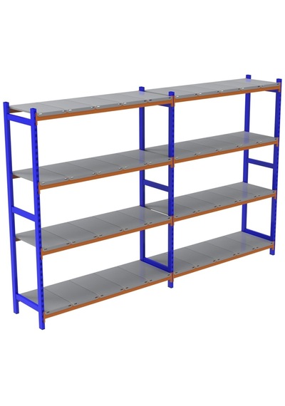 4 Katlı Duble Depo Rafı - 300-350 Kg Taşıma Kapasiteli Hafif Rack Raf 40x120x200 Cm Mavi