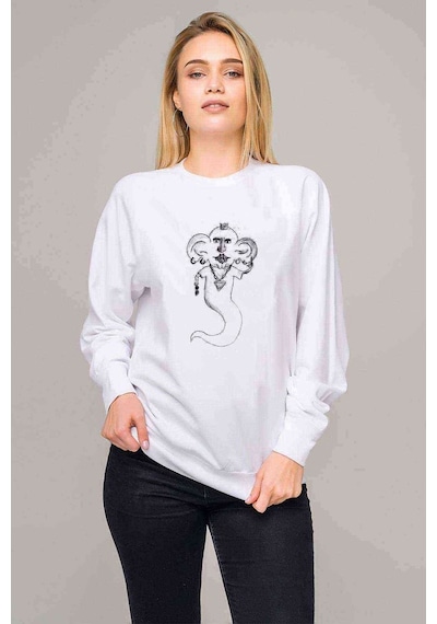 Aladin Lambası Baskılı Beyaz Kadın Sweatshirt