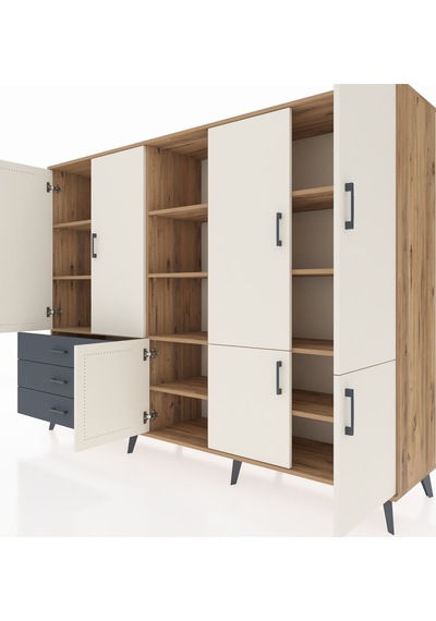 Hyperion Dolap 11 Raflı 3 Çekmeceli 7 Kapaklı 220x44x163 Çam-ayta Çam-aytaşı/antrasit