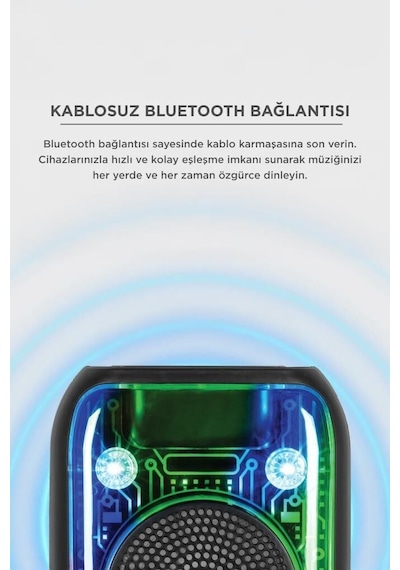 Bluetooth Hoparlör Kablolu Mikrofonlu Rgb Işıklı Speaker D66 Siyah Müzik Eşyası Parti Aleti