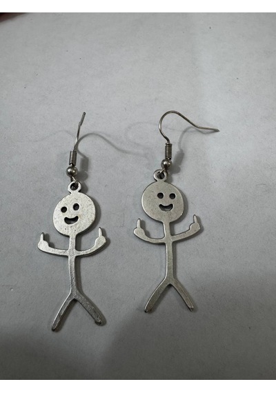 Happy Figure Gülümseyen Figür Eskitme Gümüş Renk Sallantılı Küpe Çok Renkli