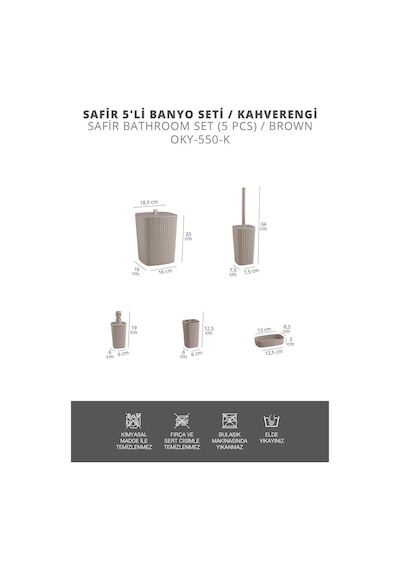 Safir Vizon Çizgili Banyo Seti 5 Parça Plastik