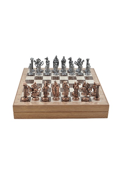Gifthome Büyük Boy Metal İngiliz Satranç Takımı Antik Ve Rustik Desenli Sandıklı Mdf Tahtası 36x36x6 Cm.