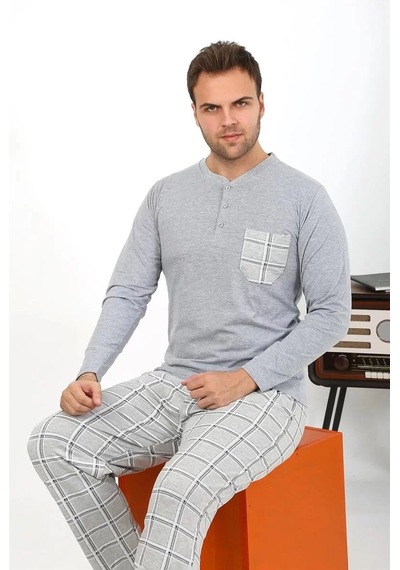 Erkek Uzun Kol Penye Pijama Takımı Gri