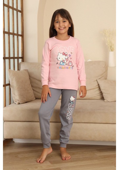 Miniğimin Cicileri Hll Kty Love Baskılı Kız Çocuk Pijama Tak... Pembe