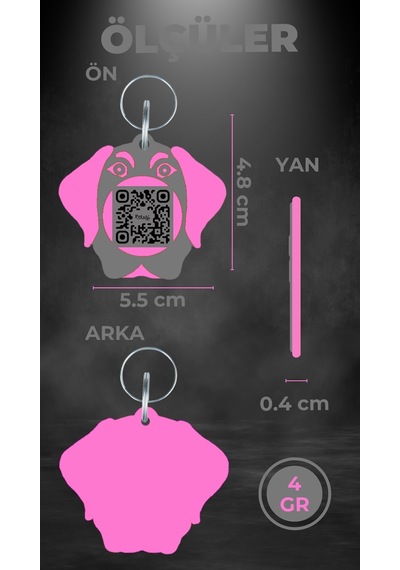 Petjoo 26.Hertz Pembe-Gri Qr'lı Köpek Künyesi