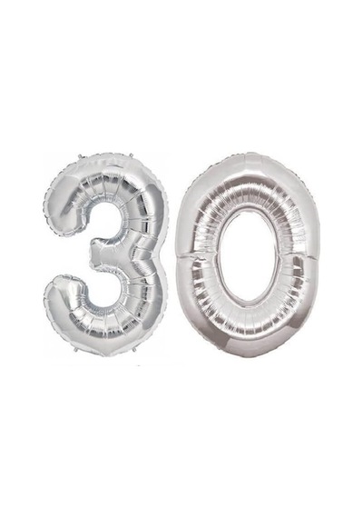 30 Yaş Sayı Folyo Balon Gümüş 40 İnç 100 Cm Çok Renkli