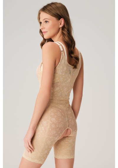 Toparlayıcı Vücut İnceltici Dikişli Fermuarlı Uzun Paca Altı Açık Sıkı Badi Korse Ten