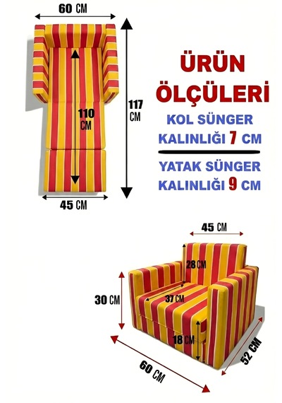 Çocuk Koltuğu Komple Sünger Katlanabilir Yataklı Minder Yatak 0-4 Yaş Sarı Kırmızı Taraftar Desen Standart