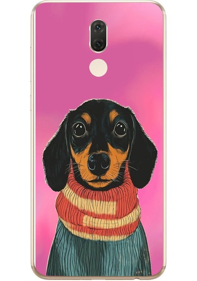 Huawei Mate 10 Lite Uyumlu Sevimli Siyah Köpek Baskılı Silikon Kılıf Renkli