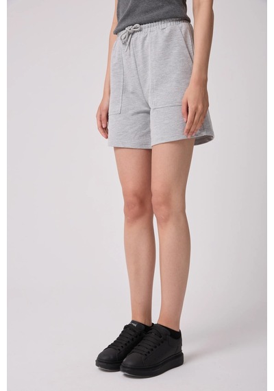 Defys Kadın Beli Lastikli Cepli Regular Fit Şort Gri Melanj - 695327103 Gri Melanj