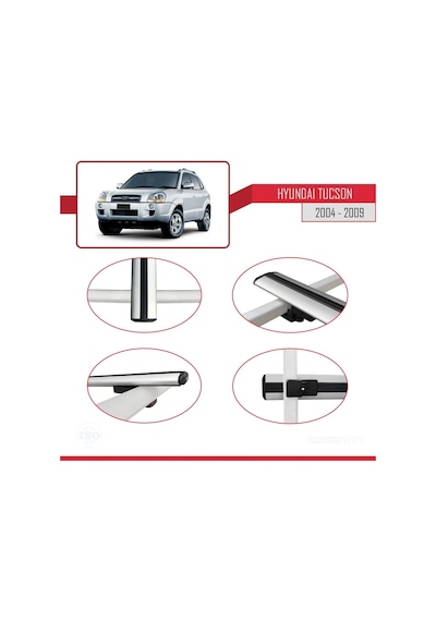 Hyundai Tucson Jm 2004-2009 Arası İle Uyumlu Basic Model Ara Atkı Tavan Barı Gri 3 Adet