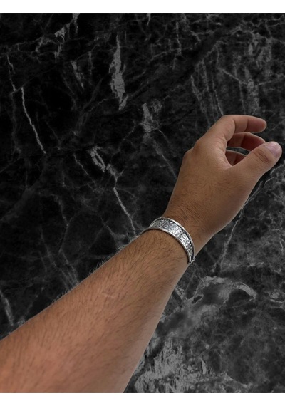 Oya Silver Nokta Desenli Ayarlanabilir Kalın Gümüş Bilezik 8698812300499