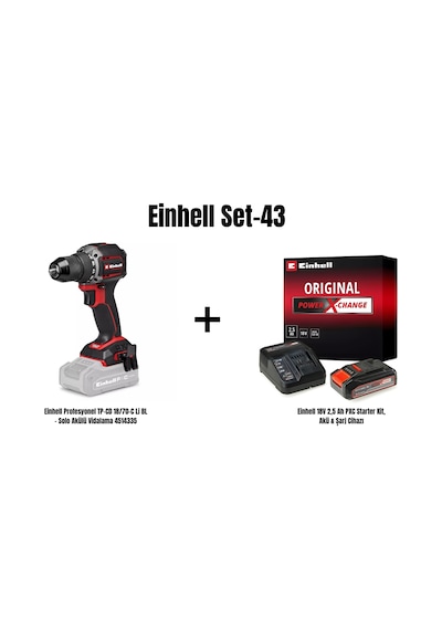Einhell Set-43 Einhell Profesyonel Tp-cd 18/70-c Li Blakülü Vidalama+einhell 18v 2,5 Ah Pxc Starter Kit, Akü & Şarj Cihazı