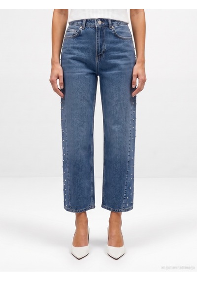 Dilvin 72368 %100 Pamuk Taşlı Barrel Jean Mavi