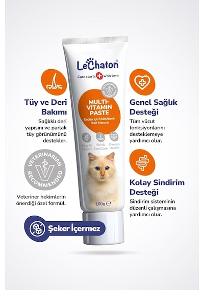 Kedi Multivitamin Malt Macunu - Taurinli Biyotin Kedi Maltı Tüy Yumak Önleyici - 100 Gr