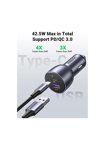 52.5 W Çift Port Usb C-usb A Pd-qc Hızlı Araç Şarj Cihazı