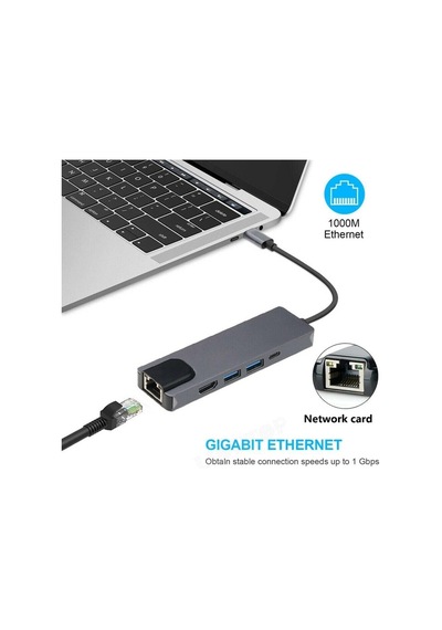 Usb 3.1 Type C To Hdmi 2xusb 3.0 Gigabit Ethernet Çevirici Dönüştürücü Adaptör