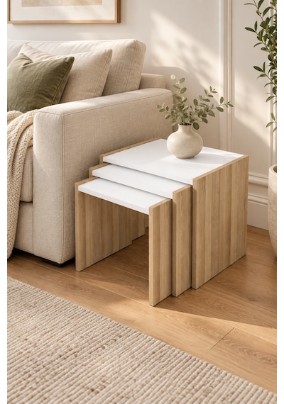 Vega 3'lü Zigon Sehpa 50 X 43 X 36 Cm - Cordoba Cordoba - Beyaz