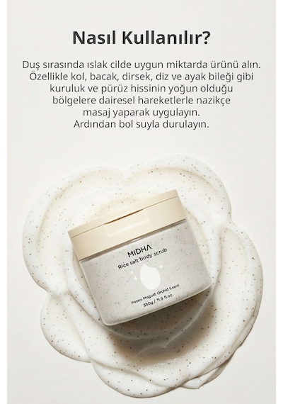 Midha Rice Salt Tuz ve Pirinç İçeren Arındırıcı Vücut Peeling 350 ML