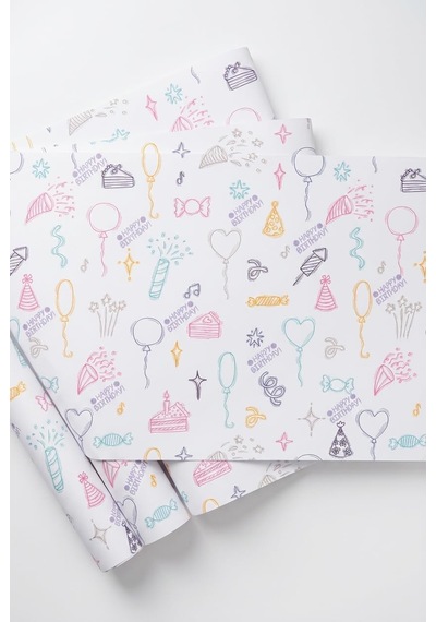Doğum Günü Temalı Hediye Paketleme Kağıdı 50x35 Cm, 10 Adet