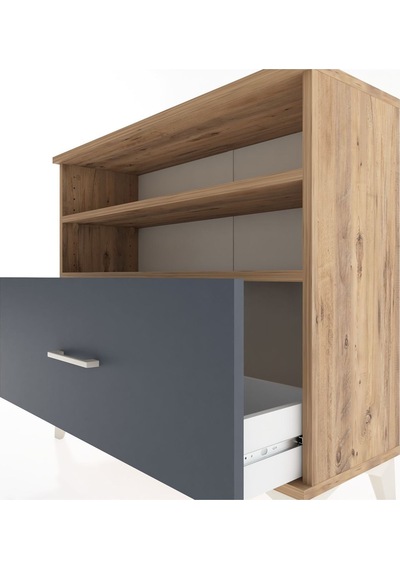 Arges Şifonyer 2 Raflı Tek Çekmeceli 88x30x80 Çam-antrasit Atlas Çam