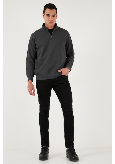 Buratti Pamuklu Regular Fit Yarım Fermuarlı Dik Yaka Erkek Sweat 5905470 Antrasit